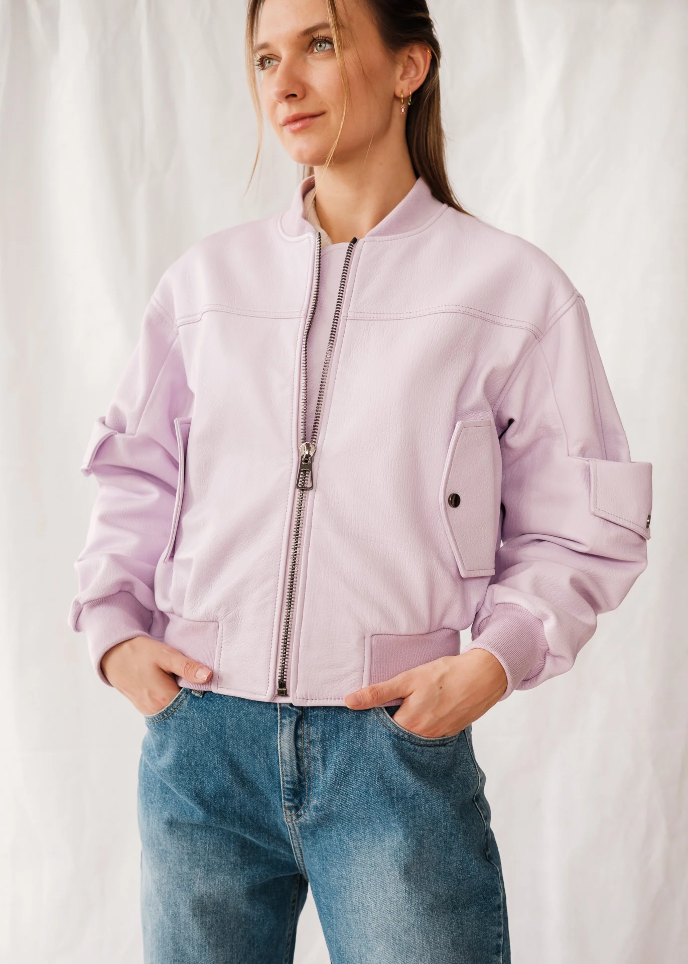 Bomber Lederjacke - Lila