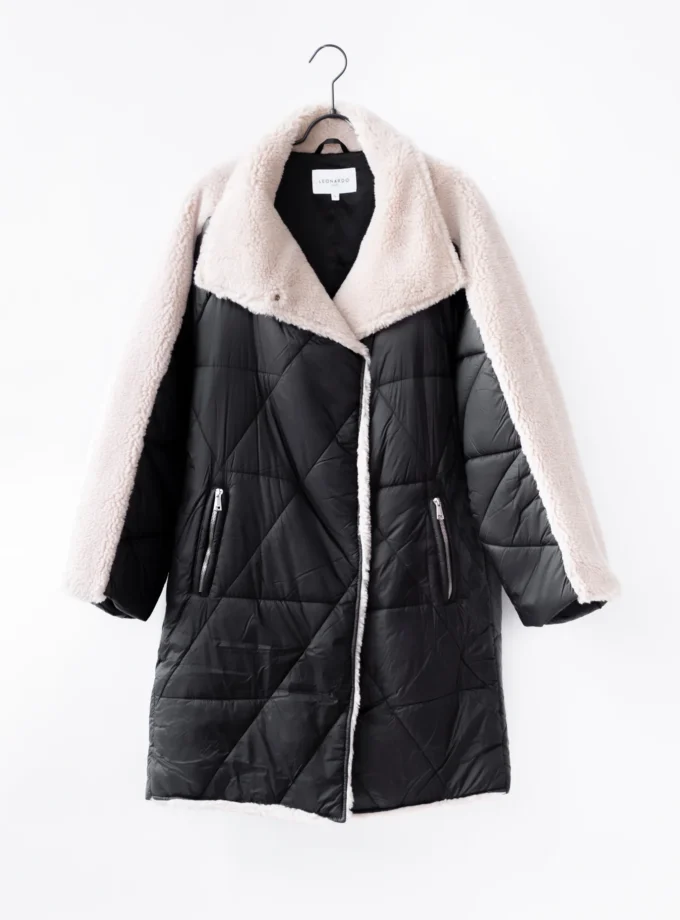 Mantel NY/Teddy - Schwarz/Beige