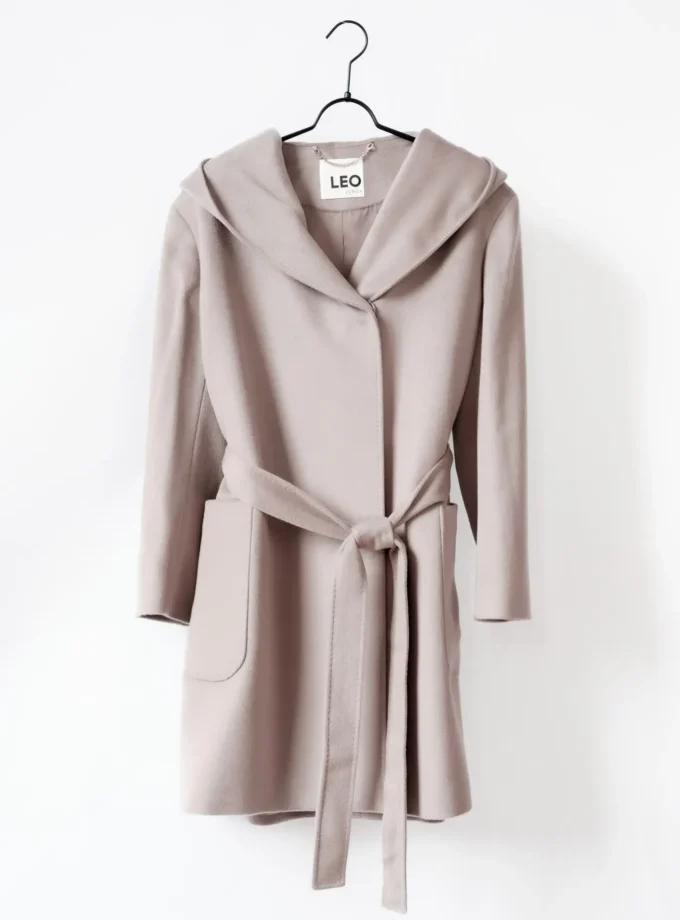 Wolljacke Lang mit Kapuze - Taupe