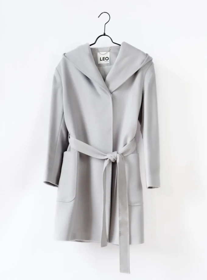 Wolljacke Lang mit Kapuze - Silber