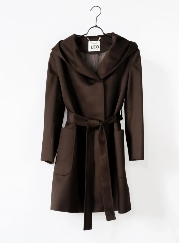 Wolljacke Lang mit Kapuze - Braun