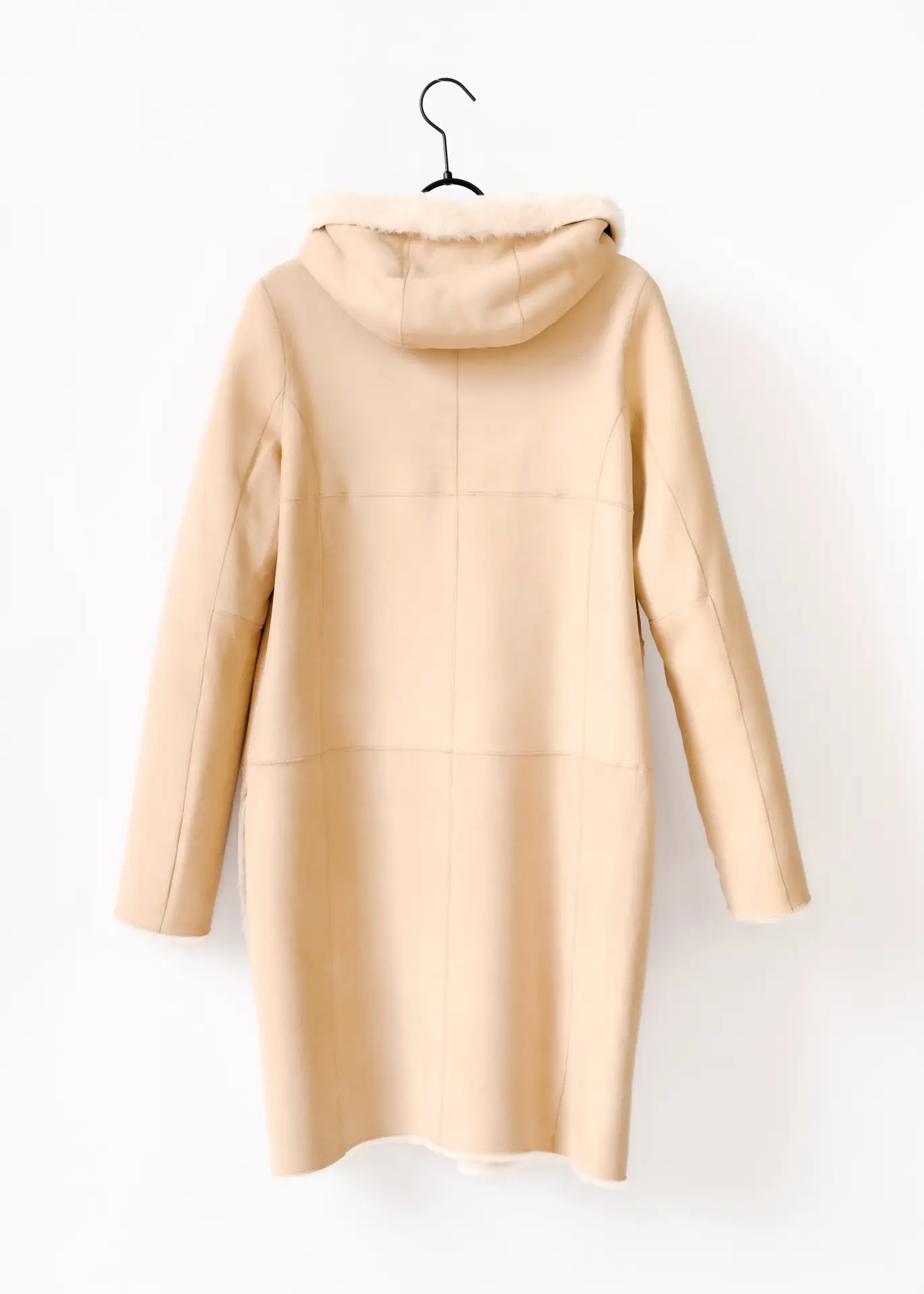 Lammfellmantel mit Kapuze - Beige – Bild 5