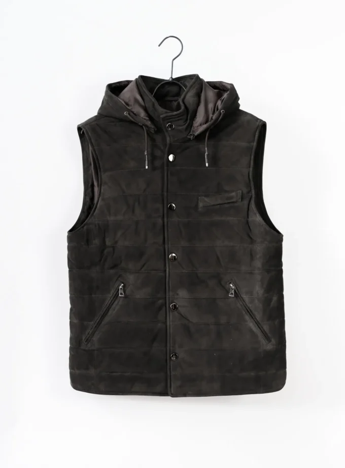 Wildleder Gilet mit Kapuze - Flaschengrün