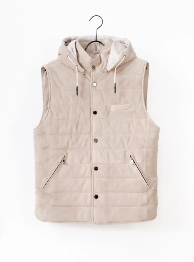 Wildleder Gilet mit Kapuze - Stein
