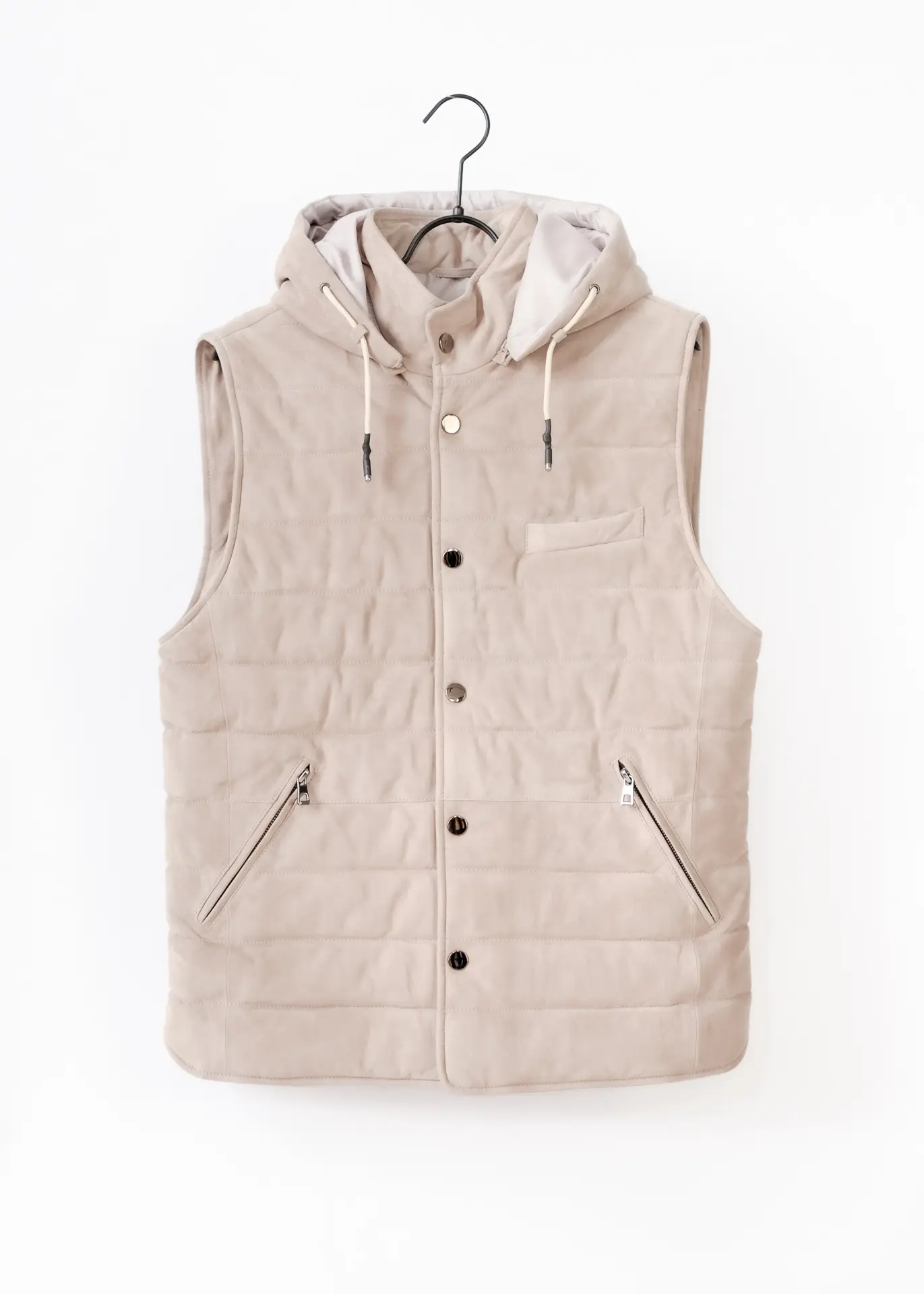 Wildleder Gilet mit Kapuze - Stein