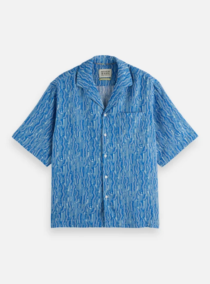 AOP short-sleeved linen-blend relaxed-fit shirt