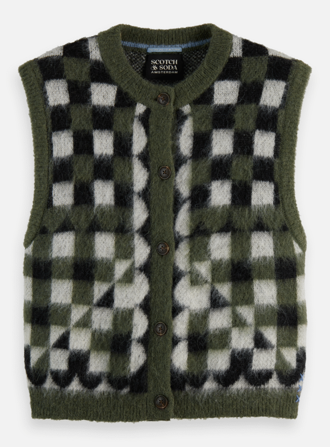 Fuzzy jacquard spencer