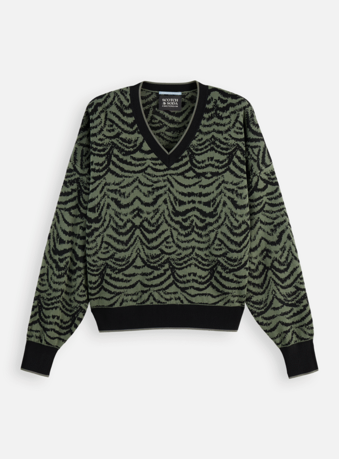 Jacquard V-neck pullover