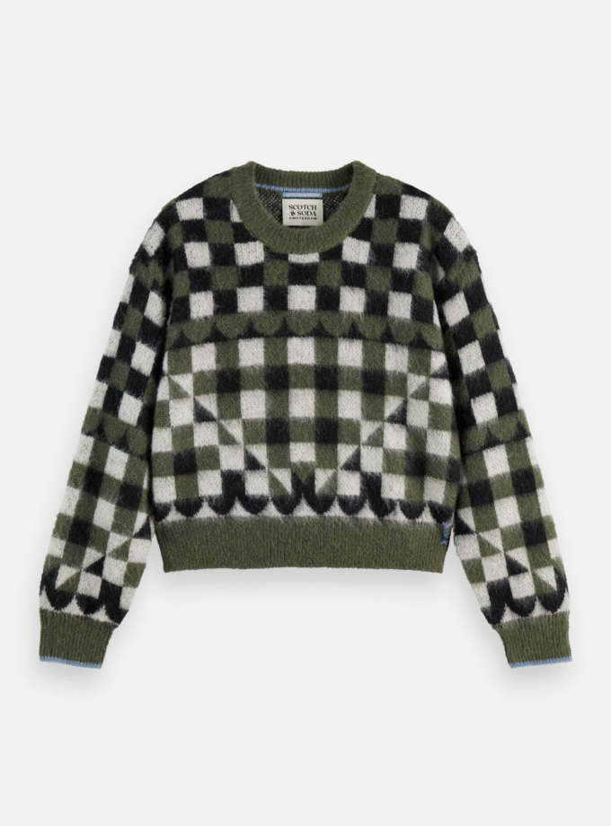 Fuzzy jacquard pullover