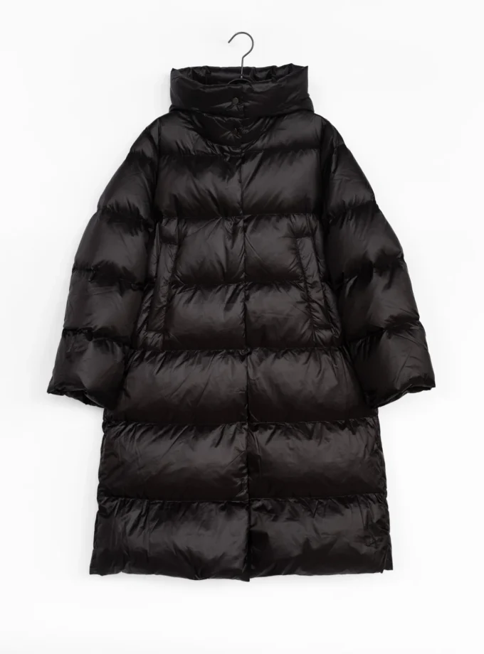 Langer Daunenmantel mit Kapuze