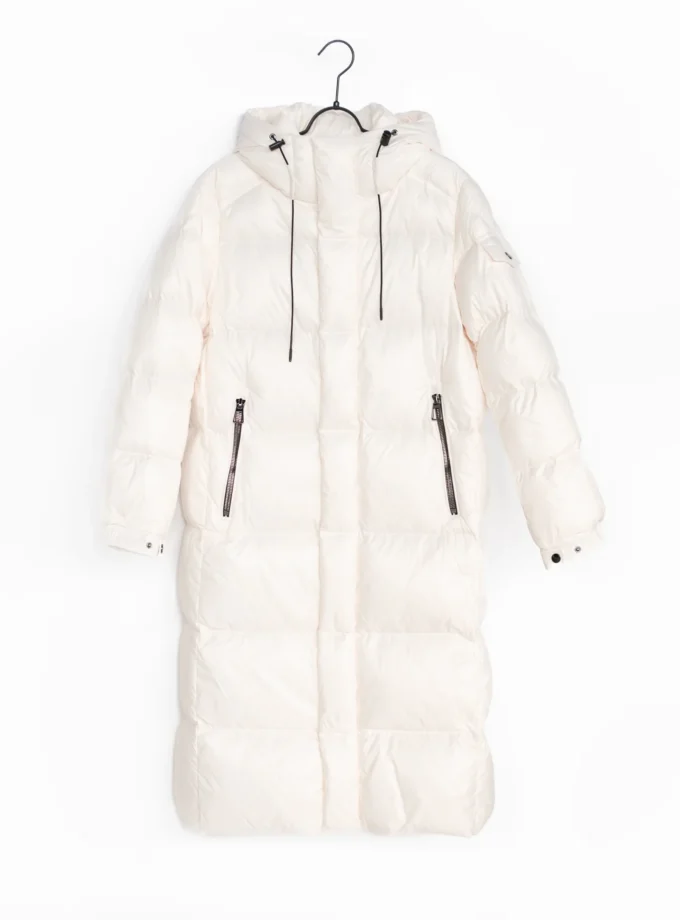 Langer Daunenmantel mit Kapuze