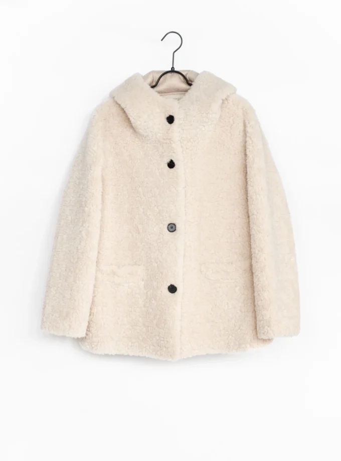 Lange Teddyjacke mit Kapuze