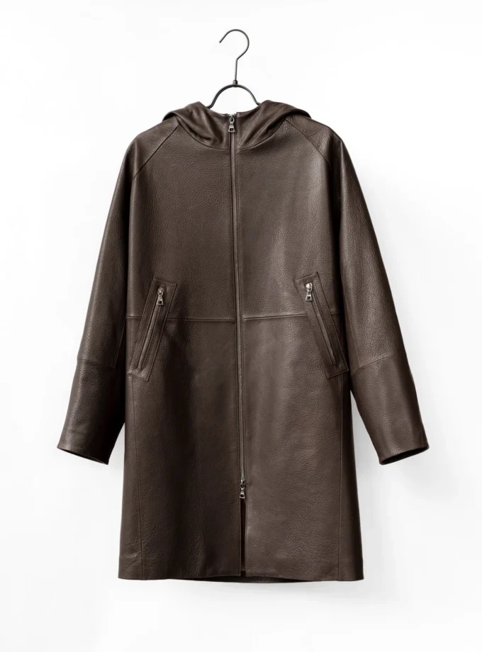Ledermantel mit Kapuze