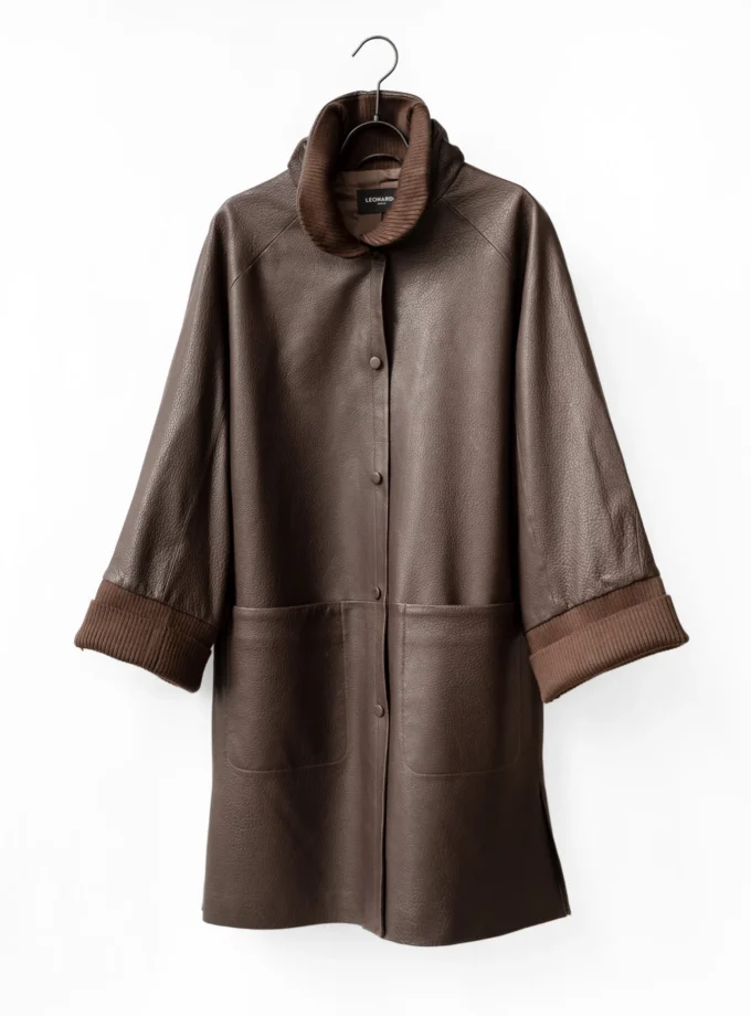 Ledermantel mit Stehkragen