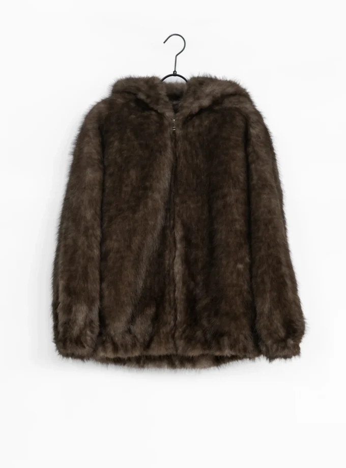 Faux Fur Jacke mit Kapuze